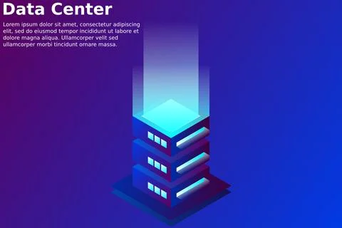Datacenter isometric vector illustration. Abstract 3d hosting server or data  Stockillustratie
