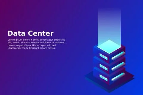 Datacenter isometric vector illustration. Abstract 3d hosting server or data  스톡 일러스트