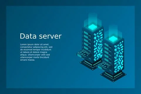 Datacenter isometric vector illustration. Abstract 3d hosting server or data  스톡 일러스트