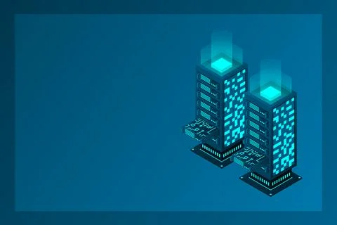 Datacenter isometric vector illustration. Abstract 3d hosting server or data  イラスト素材