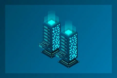 Datacenter isometric vector illustration. Abstract 3d hosting server or data  Stock Illustration