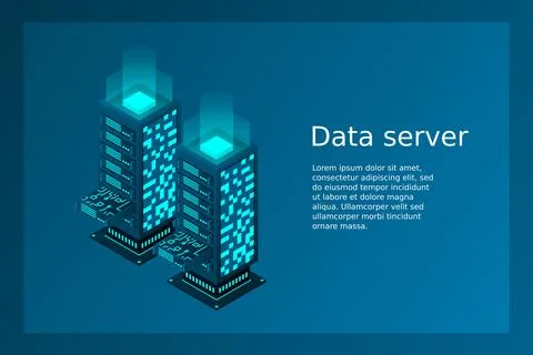 Datacenter isometric vector illustration. Abstract 3d hosting server or data  Stock Illustration