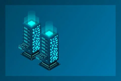 Datacenter isometric vector illustration. Abstract 3d hosting server or data  Stock Illustration