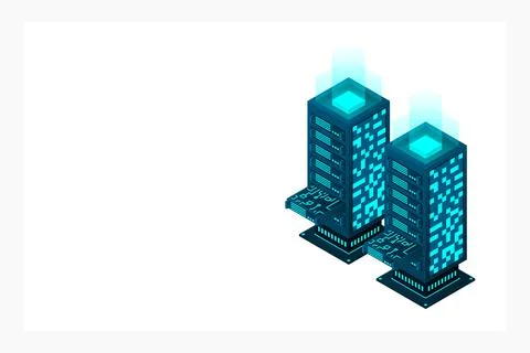 Datacenter isometric vector illustration. Abstract 3d hosting server or data  イラスト素材