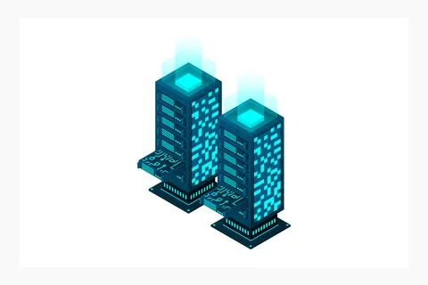 Datacenter isometric vector illustration. Abstract 3d hosting server or data  Stockillustratie