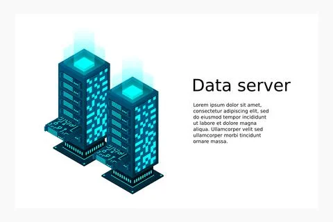Datacenter isometric vector illustration. Abstract 3d hosting server or data  Stock Illustration