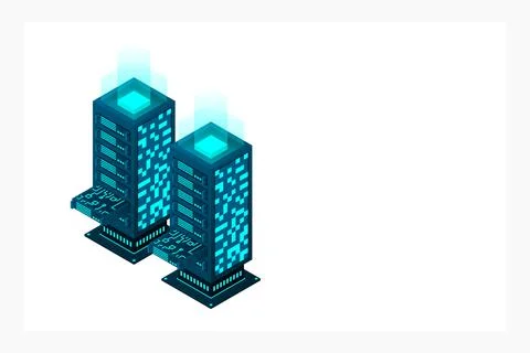 Datacenter isometric vector illustration. Abstract 3d hosting server or data  Stockillustratie