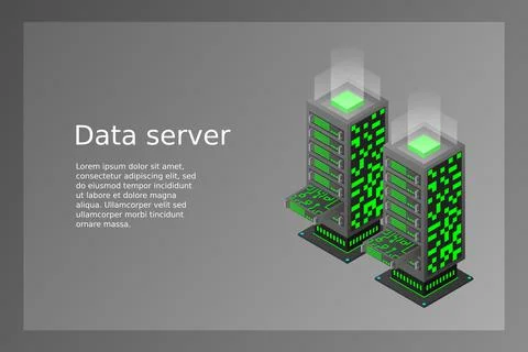 Datacenter isometric vector illustration. Abstract 3d hosting server or data  Stockillustratie