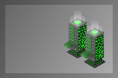Datacenter isometric vector illustration. Abstract 3d hosting server or data  Stockillustratie