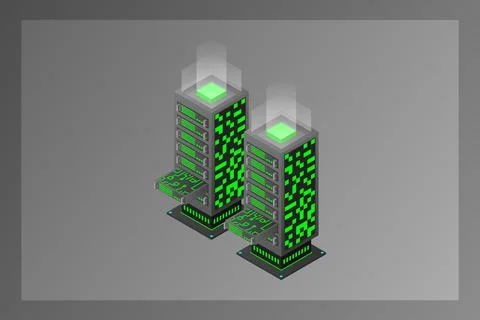 Datacenter isometric vector illustration. Abstract 3d hosting server or data  Stock Illustration