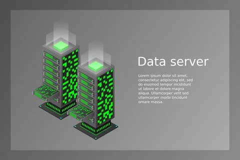 Datacenter isometric vector illustration. Abstract 3d hosting server or data  Stock Illustration