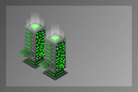 Datacenter isometric vector illustration. Abstract 3d hosting server or data  Stock Illustration