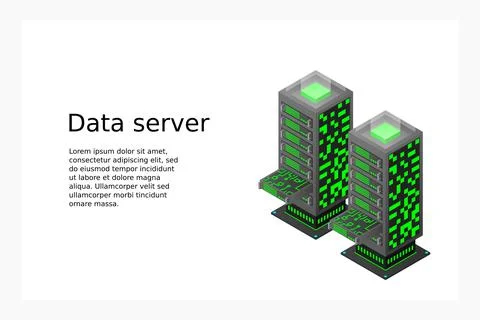 Datacenter isometric vector illustration. Abstract 3d hosting server or data  Stock Illustration