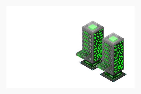 Datacenter isometric vector illustration. Abstract 3d hosting server or data  イラスト素材