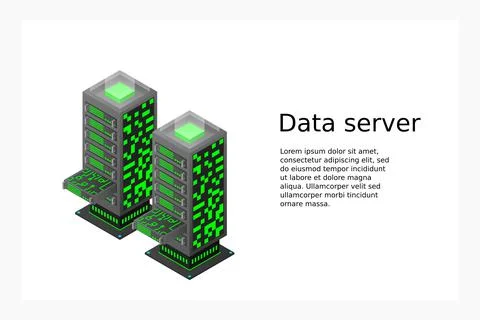 Datacenter isometric vector illustration. Abstract 3d hosting server or data  イラスト素材