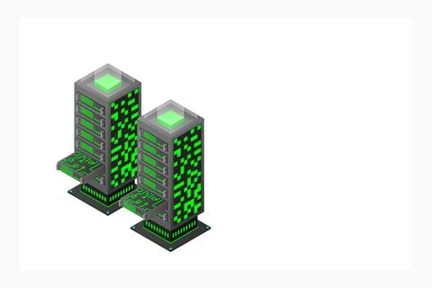 Datacenter isometric vector illustration. Abstract 3d hosting server or data  Stockillustratie