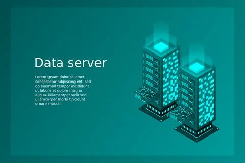 Datacenter isometric vector illustration. Abstract 3d hosting server or data  스톡 일러스트