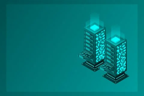 Datacenter isometric vector illustration. Abstract 3d hosting server or data  Stock Illustration