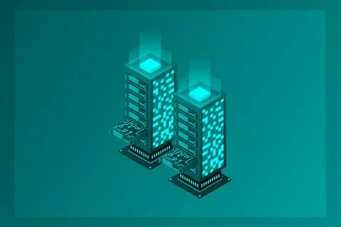 Datacenter isometric vector illustration. Abstract 3d hosting server or data  스톡 일러스트