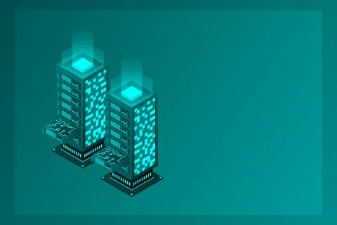 Datacenter isometric vector illustration. Abstract 3d hosting server or data  Stock Illustration