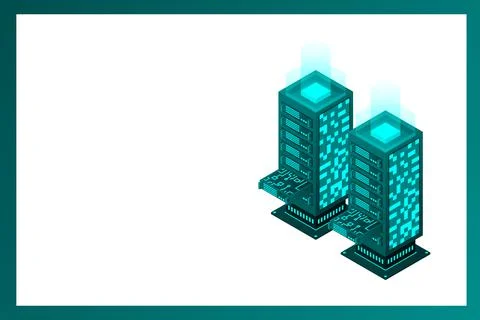 Datacenter isometric vector illustration. Abstract 3d hosting server or data  イラスト素材
