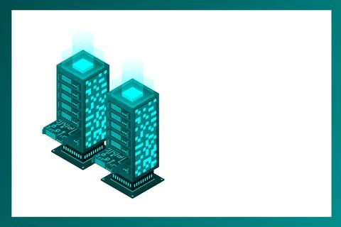 Datacenter isometric vector illustration. Abstract 3d hosting server or data  Stock Illustration