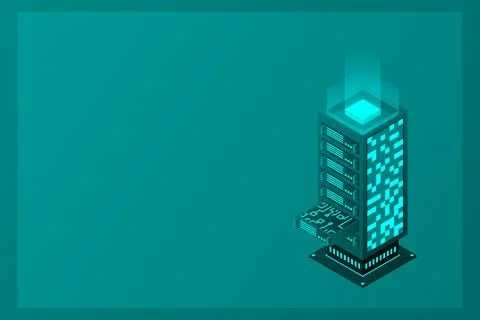 Datacenter isometric vector illustration. Abstract 3d hosting server or data  Stockillustratie