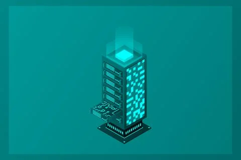 Datacenter isometric vector illustration. Abstract 3d hosting server or data  Stockillustratie