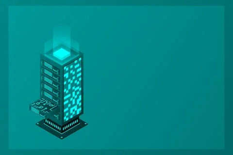 Datacenter isometric vector illustration. Abstract 3d hosting server or data  イラスト素材