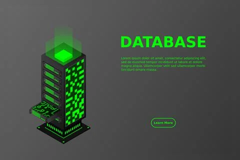 Datacenter isometric vector illustration. Abstract 3d hosting server or data  스톡 일러스트