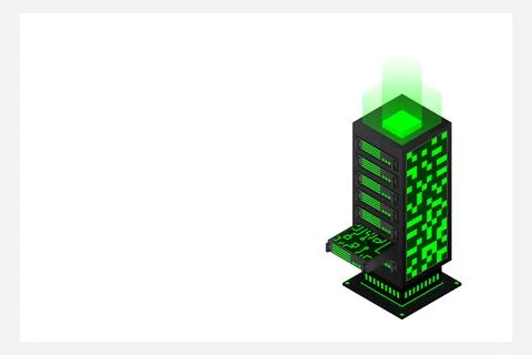 Datacenter isometric vector illustration. Abstract 3d hosting server or data  Stockillustratie