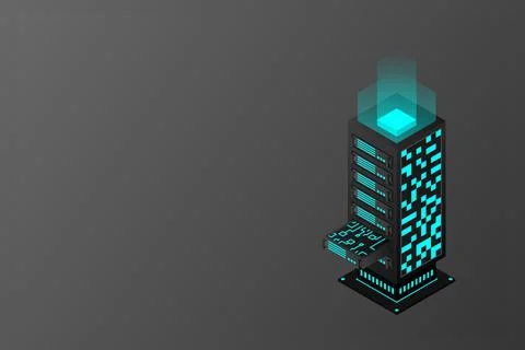 Datacenter isometric vector illustration. Abstract 3d hosting server or data  스톡 일러스트