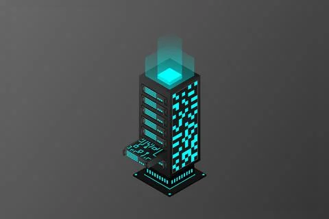 Datacenter isometric vector illustration. Abstract 3d hosting server or data  Stock Illustration