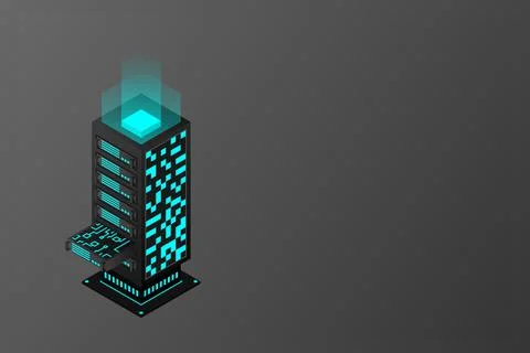 Datacenter isometric vector illustration. Abstract 3d hosting server or data  イラスト素材