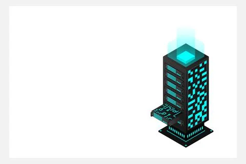 Datacenter isometric vector illustration. Abstract 3d hosting server or data  스톡 일러스트