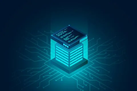 Datacenter isometric vector illustration. Data center room background Stock Illustration