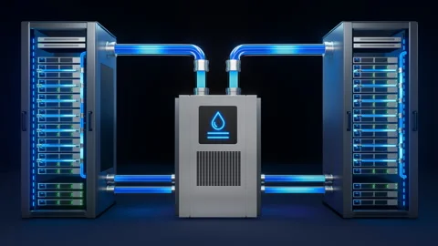 Datacenter Liquid Cooling System With Connected Server Racks Video stock 346220691