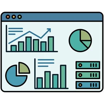 Datacenter monitoring dashboard with data analytics charts. Stock Illustration