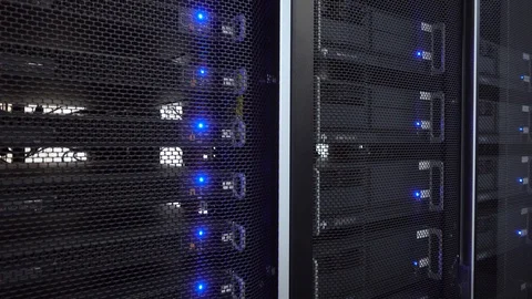 Datacenter rack blue light. Big data and information technology concept Stock Footage 106326184