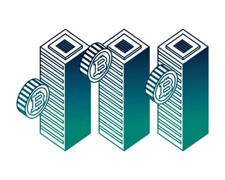 Datacenter server computer bitcoin currency virtual Stock Illustration