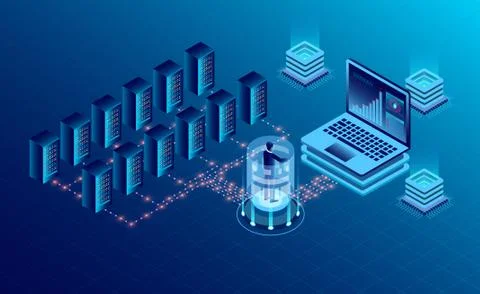 Datacenter server room cloud storage technology and big data processing Prote 스톡 일러스트