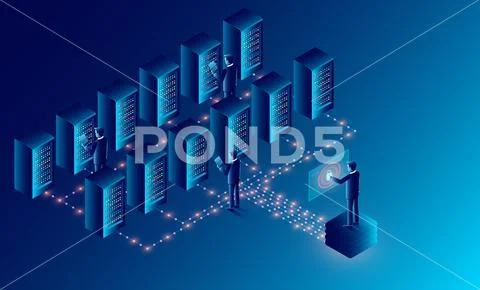 Datacenter server room cloud storage technology and big data processing ...