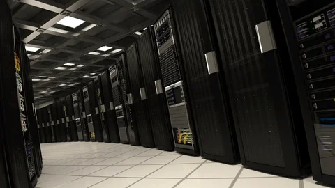 Datacenter - server room interior- steady cam Stock Footage 129715983