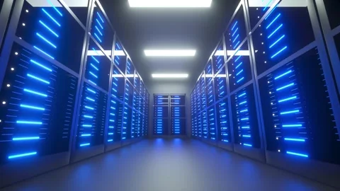 Datacenter server room walkthrough animation, 3d render 4k Stock Footage 146045616