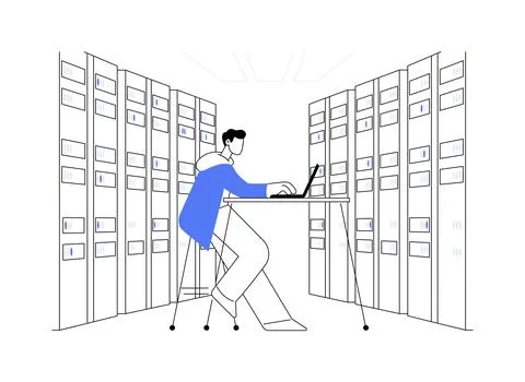 Datacenter storage systems isolated cartoon vector illustrations. Ilustración de archivo