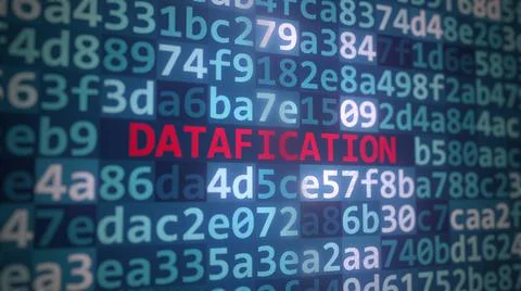 DATAFICATION text and source code on the computer monitor, 3D rendering Stock Illustration