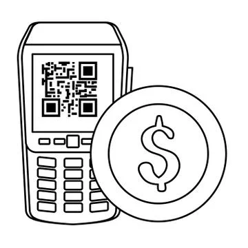 Dataphone with scan code qr and coin Illustrazione stock