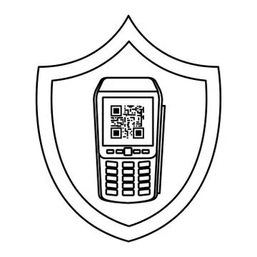 Dataphone with scan code qr in shield Illustrazione stock