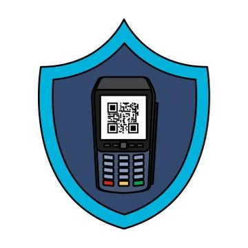 Dataphone with scan code qr in shield 스톡 일러스트