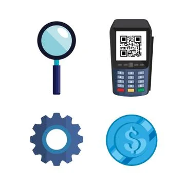 Dataphone with scan qr code and set icons Stock Illustration